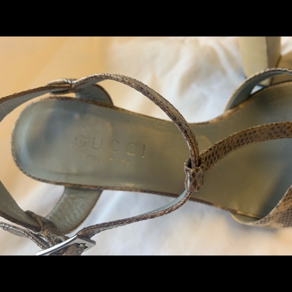 Vintage Gucci Snakeskin and Cream Chunky High Heels with Original Box & Dustbag - Picture 9 of 11